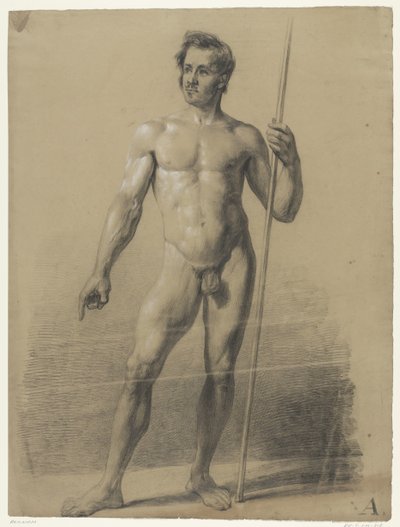 Homme nu debout avec bâton, de face - Anonymous