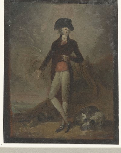 Homme debout avec un chien à ses pieds - Anonymous