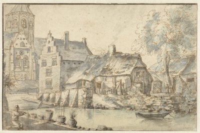 Vue de la ville avec une grande église - Anonymous