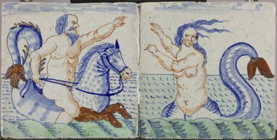 Carreau avec un homme sur un hippocampe - Anonymous