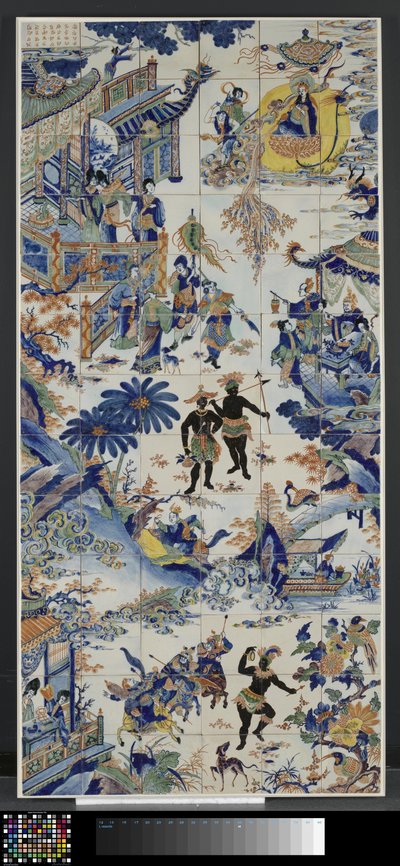 Panneau de carreaux avec un paysage chinois - Anonymous