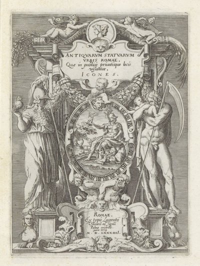 Page de titre avec Rome, Minerve et Saturne (Antieke sculpturen in Rome) - Anonymous