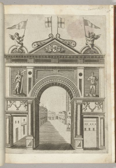 Arc de triomphe avec figures allégoriques et putti avec la chaîne de l