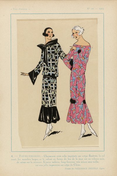 Très Parisien, 1923, No 10: 4. - FLEURS ÉTRANGES. - Charmante cette robe imprimée... - Anonymous