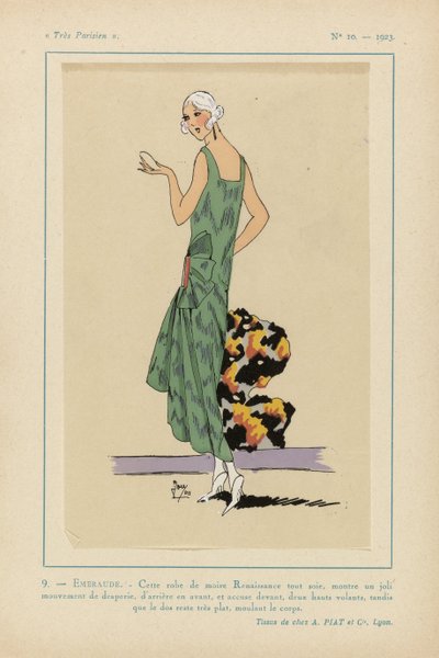 Très Parisien, 1923, No 10: EMERAUDE. - Cette robe de moire Renaissance - Anonymous