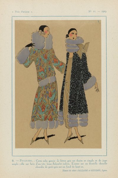 Très Parisien, 1923, No 11: 8. - FRILEUSES. - Cette robe garnie de lièvre gris... - Anonymous