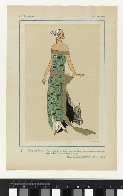 Très Parisien, 1923, No 6: 12.- SOIR DE JUIN. - Une grande et belle robe... - Anonymous