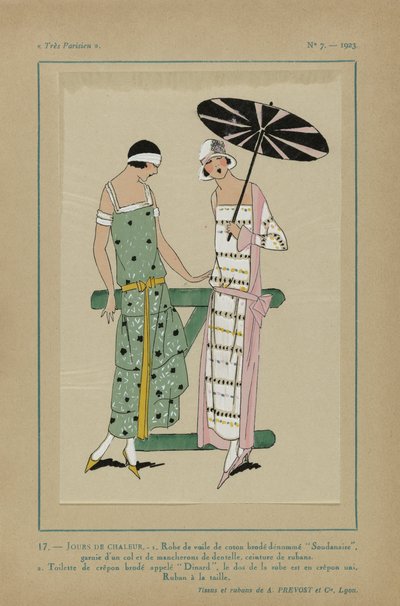 Très Parisien, 1923, No 7: 17.- JOURS DE CHALEUR. - 1. Robe de voile de coton... - Anonymous
