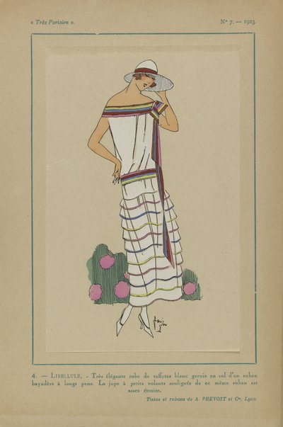 Très Parisien, 1923, No 7: 4.- LIBELLULE. - Très élégante robe de taffetas - Anonymous