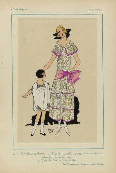 Très Parisien, 1923, No 7: 9.- MA GRANDE SOEUR. - 1. Robe de jeune fille... - Anonymous