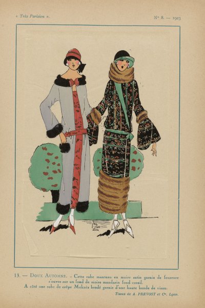 Très Parisien, 1923, No 8: 13.- DOUX AUTOMNE. - Cette robe manteau... - Anonymous
