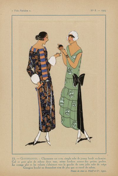 Très Parisien, 1923, No 8: 15.- GOURMANDISES. - Charmante est cette simple robe - Anonymous