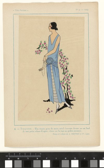 Très Parisien, 1923, No 9: 4. - TURQUOISE. - Une étroite gaine de moire... - Anonymous