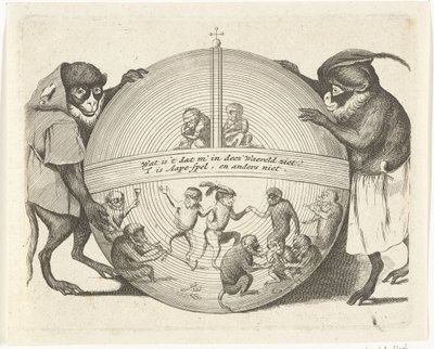 Deux singes tenant un globe terrestre - Anonymous