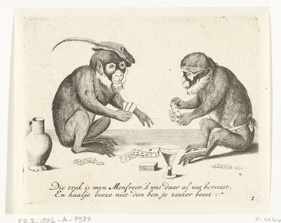 Deux singes jouant aux cartes (Différentes scènes de la vie humaine représentées par des singes) (Wat is 