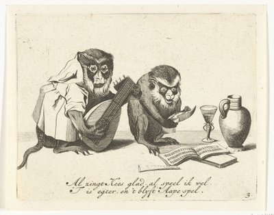 Deux singes faisant de la musique (série: Divers métiers de la vie humaine représentés par des singes) - Anonymous