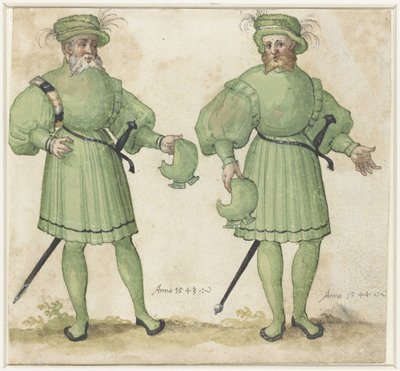 Deux serviteurs en vêtements vert clair - Anonymous