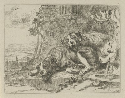 Deux chiens couchés (Chiens) - Anonymous