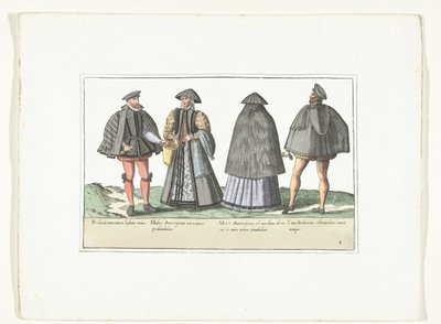 Deux hommes et deux femmes habillés selon la mode à Anvers et Brabant, vers 1580 - Anonymous