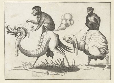 Deux monstres montés par des singes - Anonymous