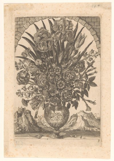 Vase avec des fleurs et paysage de montagne - Anonymous