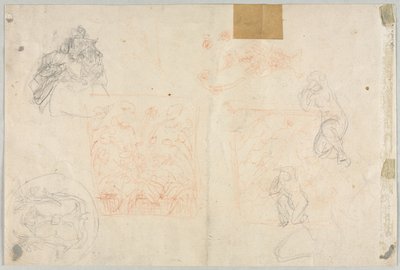 Divers croquis de figures et de plantes (verso) - Anonymous