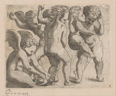 Cinq putti jouant avec des fruits - Anonymous