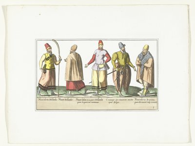 Cinq marins vêtus à la mode des Pays-Bas et de Bretagne, vers 1580 - Anonymous