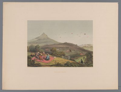 Combats de cerfs-volants dans un paysage vallonné japonais (Souvenir du Japon) - Anonymous