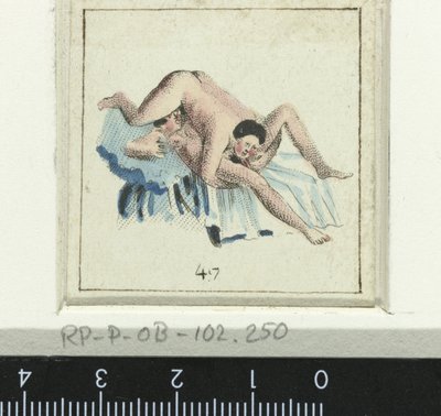 Couple amoureux, homme allongé sur la femme (série de huit scènes érotiques) - Anonymous