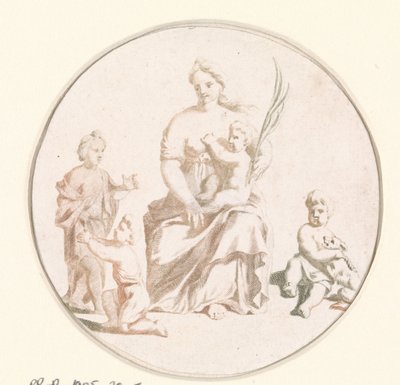 Femme avec un enfant sur les genoux et une branche de palmier à la main - Anonymous