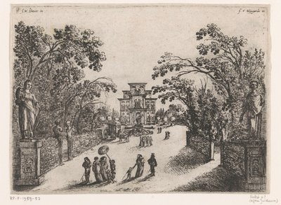 Promeneurs dans un parc, une maison de campagne en arrière-plan - Anonymous