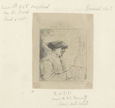 Autoportrait de Willem Drost devant le chevalet (Recueil de quatre-vingt-cinq estampes originales) - Anonymous
