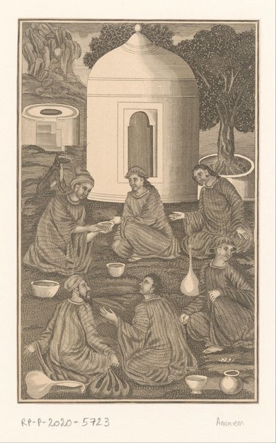 Six hommes indiens avec des bols et des cruches - Anonymous