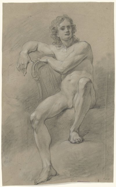 Homme nu assis, avec une harpe - Anonymous