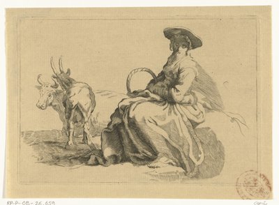 Bergère assise avec panier - Anonymous