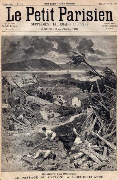 Un désastre en Martinique : le passage du cyclone à Fort-de-France en 1891. Gravure dans "Le petit Parisien" d