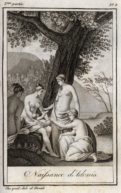 Adonis est né. Gravure de 1819 dans « Lettres à Émilie sur la mythologie » de Charles Albert Demoustier (1760-1801). Collection privée. - Anonymous Anonymous