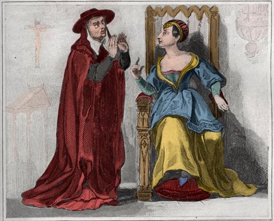 Agnès Sorel (1422-1450) (Dame de Beauté-sur-Marne) avec un cardinal. Gravure de 1859 dans « Le Monde. Histoire de tous les peuples depuis les temps les plus reculés jusqu