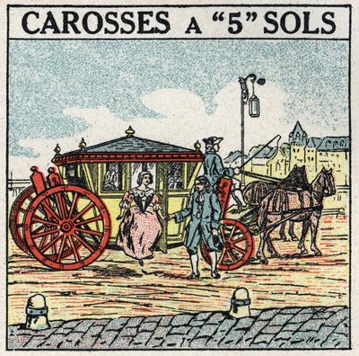 Traction animale : une voiture à 5 étages, un mode de transport réservé à la bourgeoisie sous Louis XIV en France. Illustration anonyme de 1925. Collection privée - Anonymous Anonymous