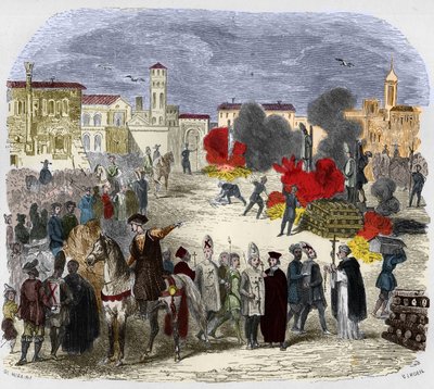 Autodafé au 16ème siècle. Illustration dans "Mystères de l