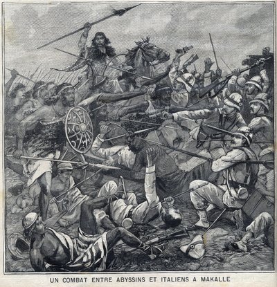 Bataille entre les Abyssins de Ménélik II et les Italiens à Makallé, Éthiopie. Gravure dans "Le Petit Parisien" - Anonymous Anonymous