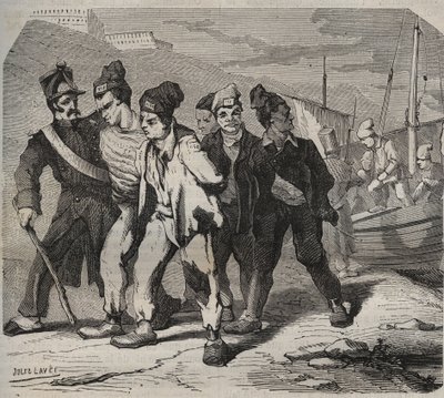 Belle-Ile-en-Mer au XIXe siècle. Gravure dans "Histoire des bagnes depuis leur création à nos jours" (1877) par Pierre Zaccone (1817-1895). - Anonymous Anonymous