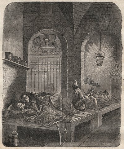 Le bagne de Brest la nuit. Gravure dans « Histoire des bagnes depuis leur création à nos jours » (1877) par Pierre Zaccone. - Anonymous Anonymous