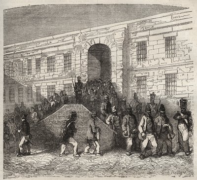 Bagne de Brest au XIXe siècle. Gravure dans « Histoire des bagnes depuis leur création à nos jours » (1877) par Pierre Zaccone (1817-1895). Collection privée - Anonymous Anonymous
