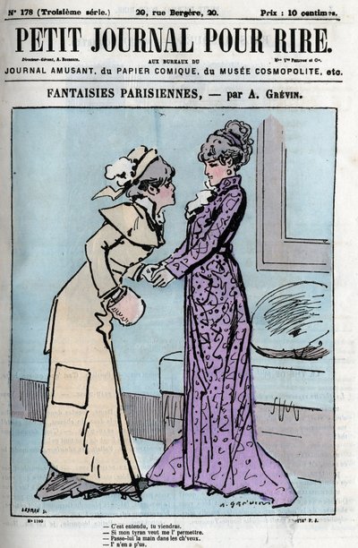 Caricature sur les couples parisiens. Deux femmes parlant de l