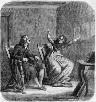 Catherine Théot (1716-1794) mystique et visionnaire française avec Antoine Christophe Gerle, dit Dom Gerle (1736-1801) - Gravure dans « Histoire des Girondins » par Alphonse de Lamartine (1790-1869) 1865-1866 - Collection privée - Anonymous Anonymous