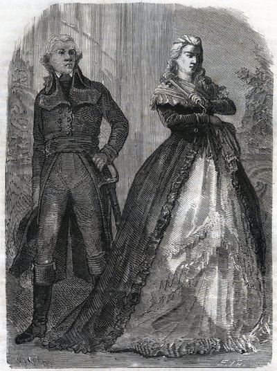 Charles François du Périer dit Dumouriez (1739-1823), général français avec la Reine Marie-Antoinette (1755-1793). Gravure de 1866 dans « Histoire de la Révolution française » par Adolphe Thiers. Collection privée. - Anonymous Anonymous