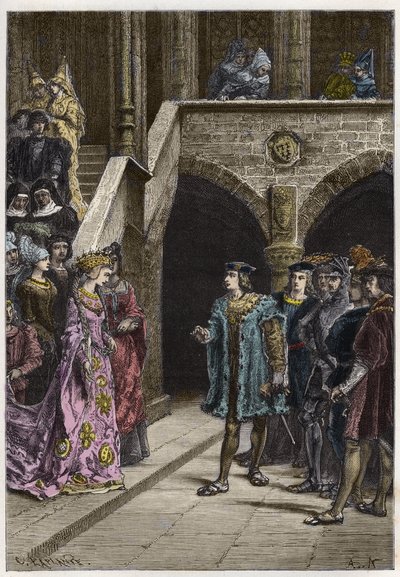 Charles VIII et Anne de Bretagne - Rencontre entre le roi Charles VIII et la reine Anne de Bretagne - gravure de "L