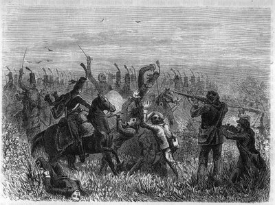 Destruction complète des Vendéens : Bataille de Savenay en décembre 1793. Gravure de 1866 dans « Histoire de la Révolution française » par Adolphe Thiers. Collection privée. - Anonymous Anonymous